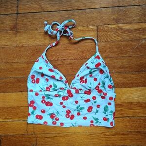 SOLD Hobie Halter Swim Top Women Size Small Cherry Print Swimsuit TOP ONLY